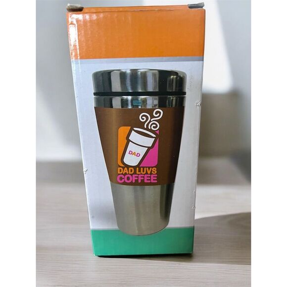 Dad Luvs Coffee Silver Travel Mug Double-Walled Insulated with Slide and Sip Lid - Picture 2 of 7